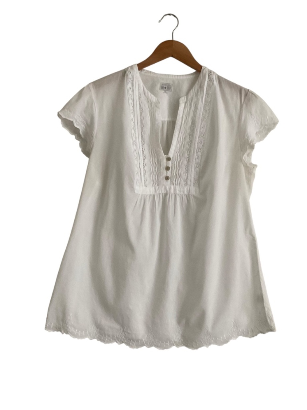 Boho Romantic Short Sleeve Top XL White Eyelet Lightweight Festival Y2K Blouse - Picture 2 of 9